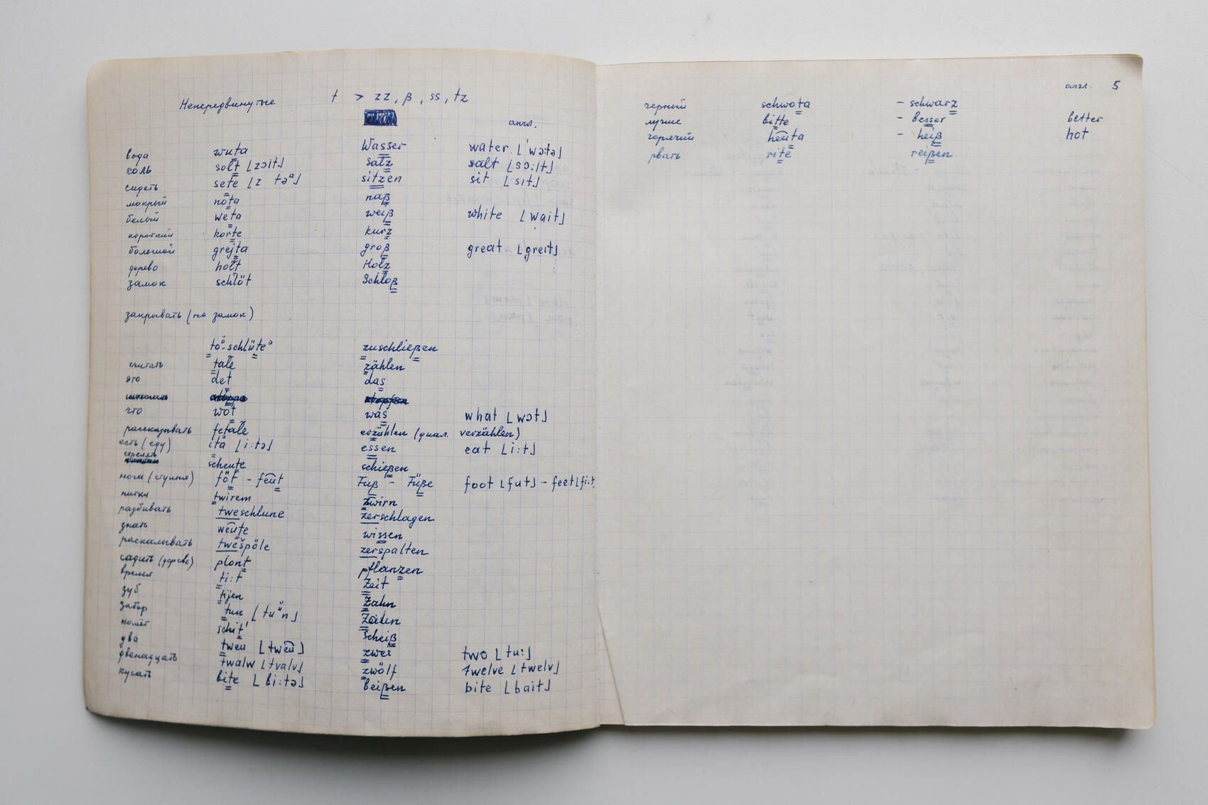 Тетрадь Владимира, в которой он делал заметки про разные диалекты немецкого языка, записывал слова и их транскрипции