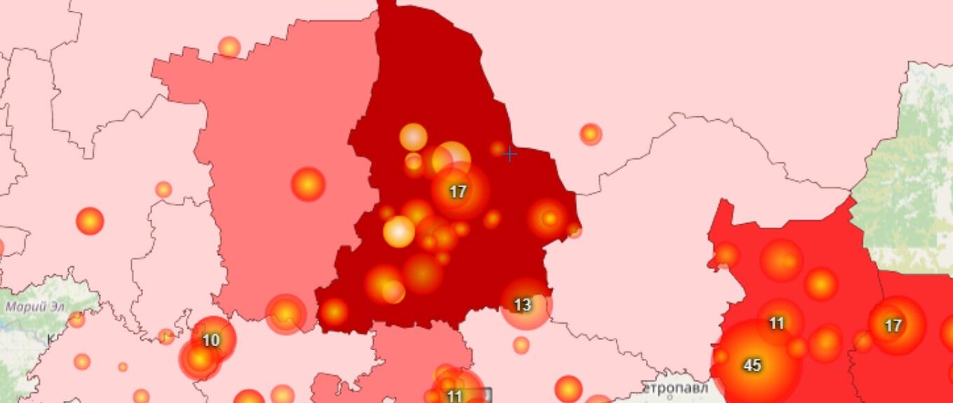 Так выглядит сейчас карта пожаров Свердловской области. Фото: fires.ru