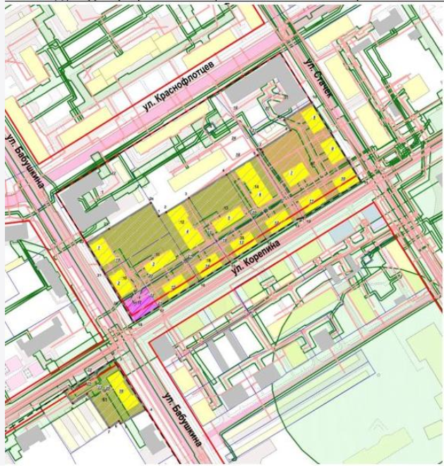 Скриншот: ГИС «Торги». Дома под снос выделены желтым цветом