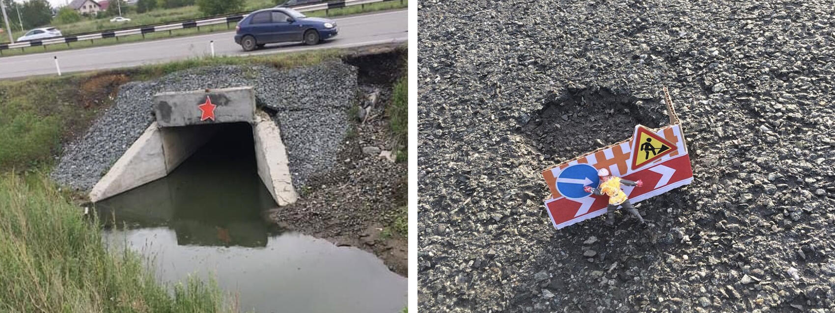 Слева – «ушанка-арт». Справа – одна из многочисленных работ серии «Мастер Жека». Фото: соцсети Сергея Лаушкина