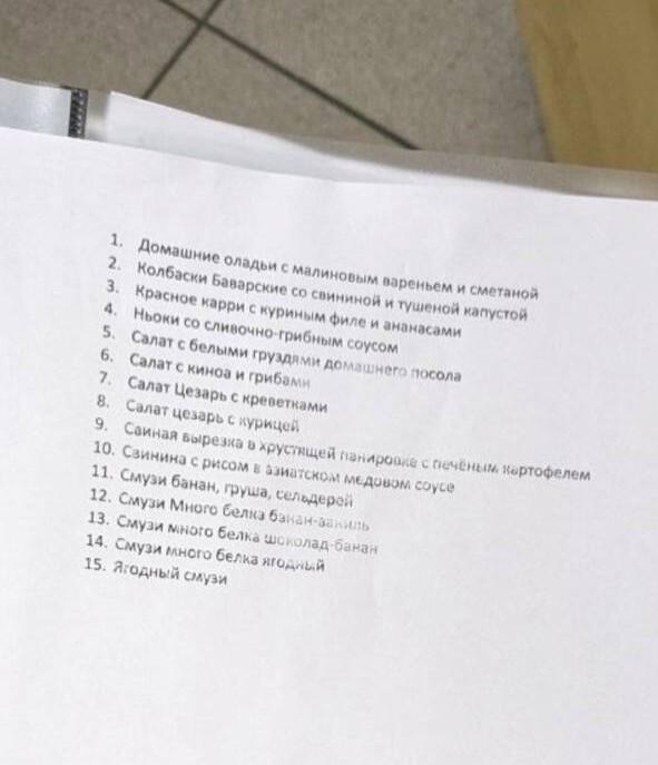 Список блюд, которые выпускала ИП Мутигуллина. Фото: It's My City