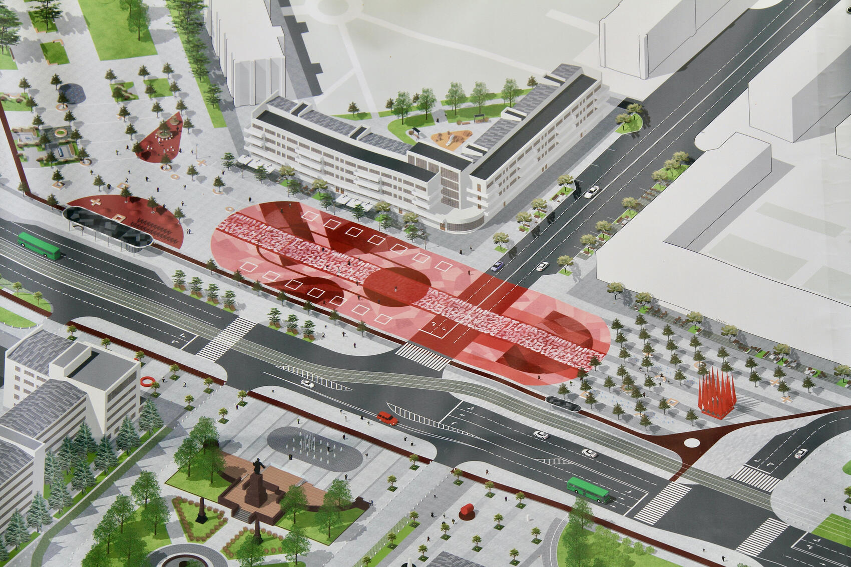 Центр площади условно обозначен арт-объектом Покраса Лампаса «Супрематический крест». Фото: Мария Рубинина / It's My City