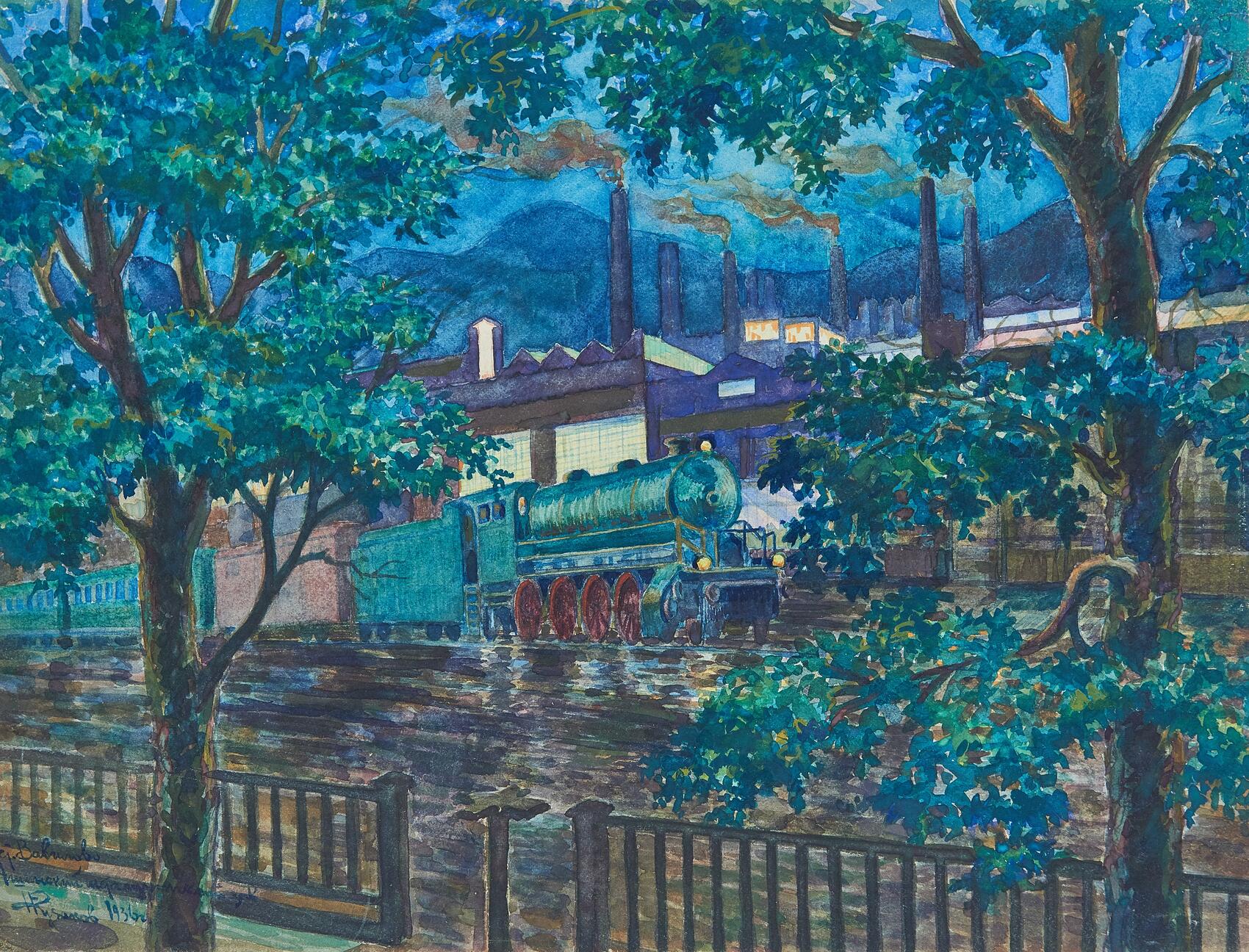 Николай Русаков. Станция Вавилово, Ашинский металлургический завод. 1936. Бумага, акварель.