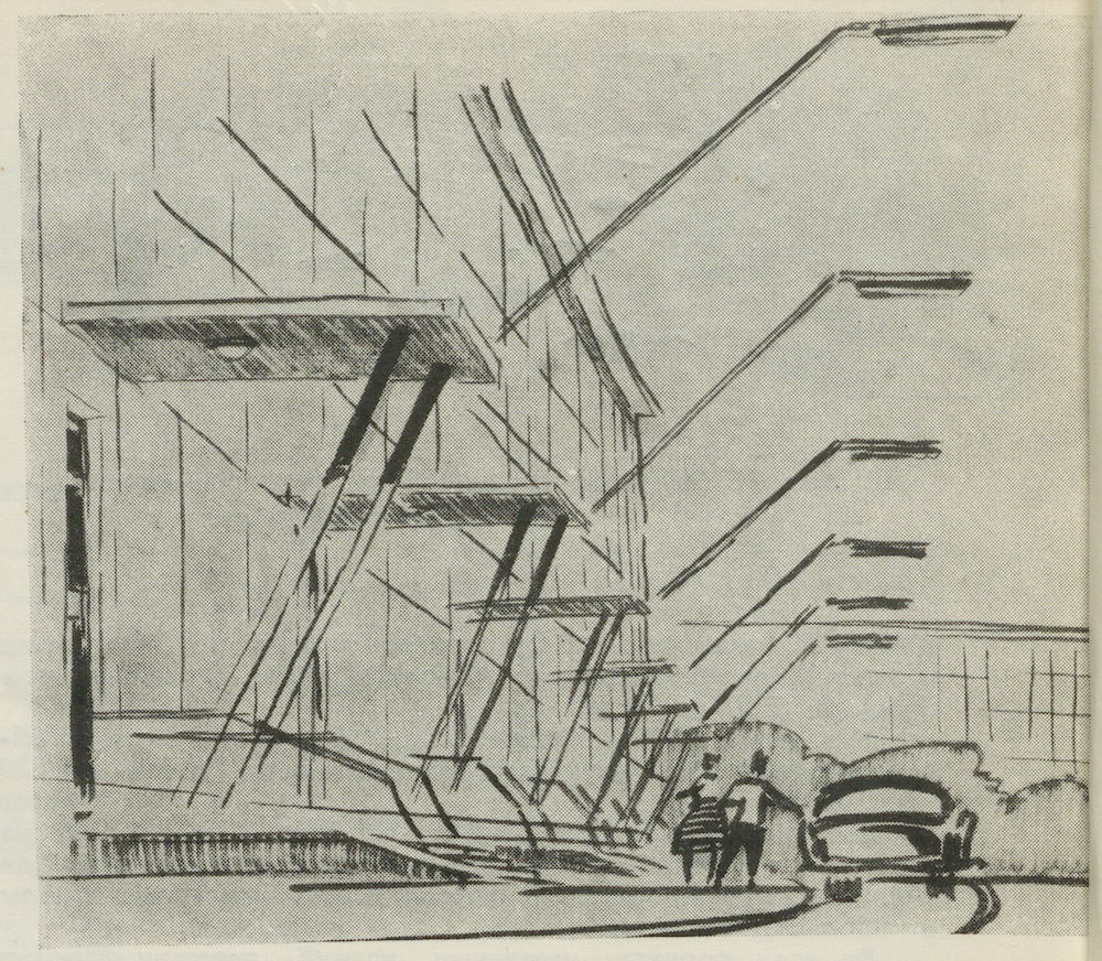 Еще одно нововведение Шауфлера – экономия на уличном освещении. Во дворах начали ограничиваться одним фонарем, который прикрепляли к козырьку подъезда. Рисунок предоставлен Александром Думчиковым 