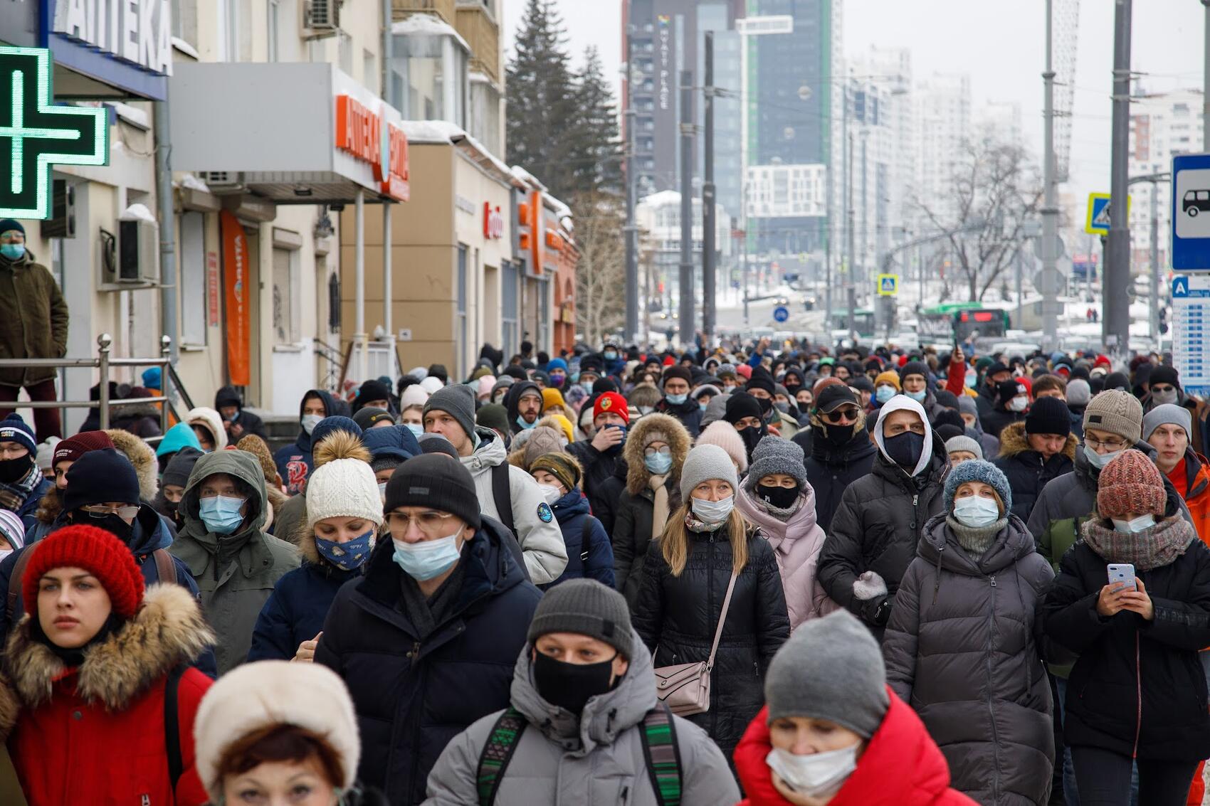 Проспект Ленина в Екатеринбурге во время митинга 31 января. Фото: Марина Молдавская / It's My City