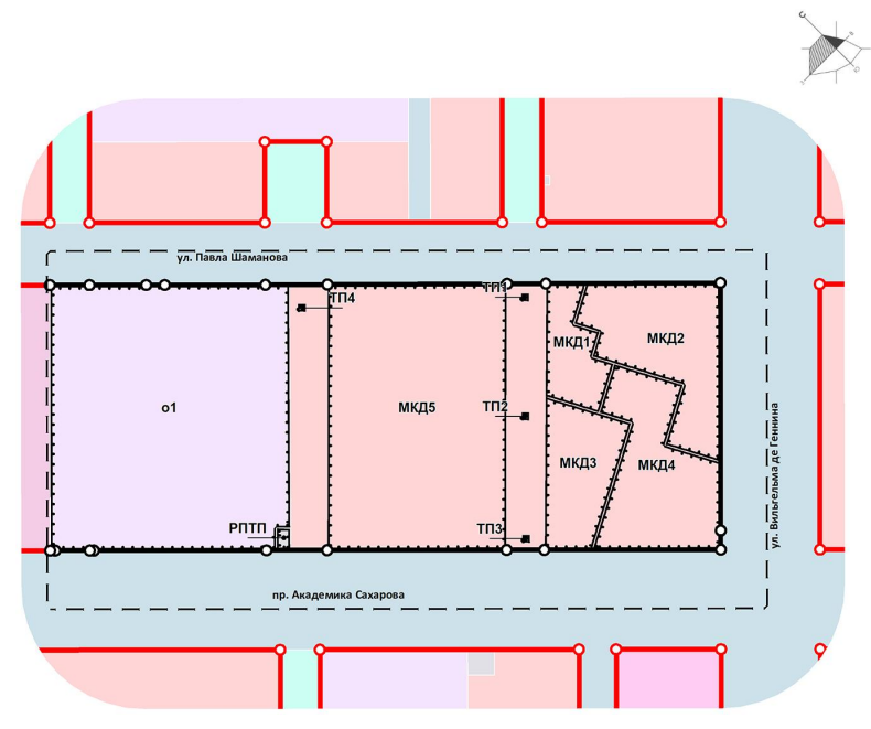 Проект планировки. Зоны «МКД» предназначены для жилых домов, зона «о1» — для строительства школы. Фото: проектная документация