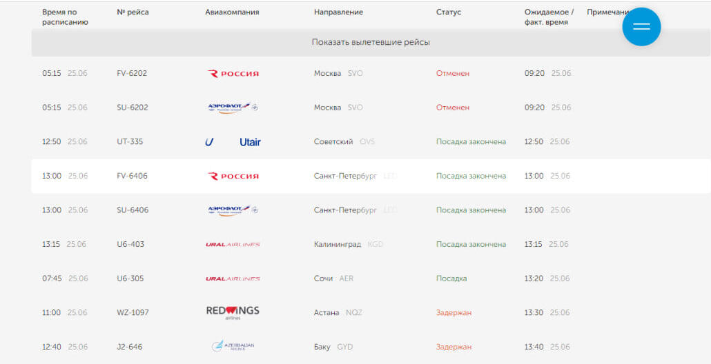 Фото: скриншот онлайн-табло Кольцово