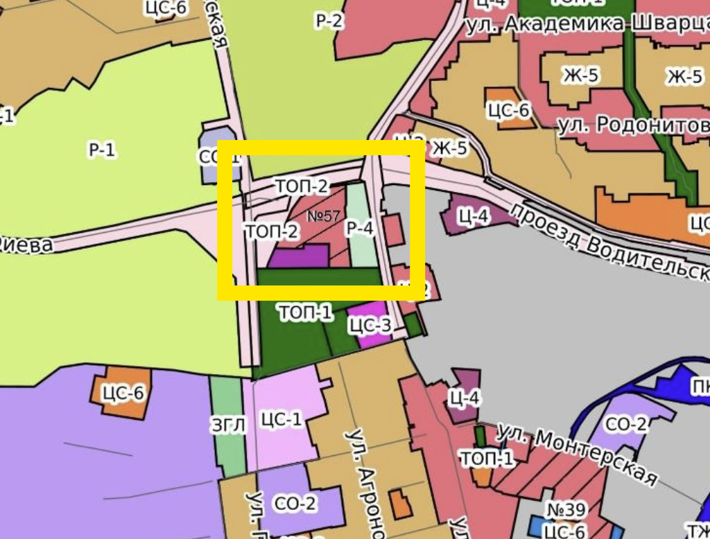 Скриншот постановления, зона, о которой идет речь, отмечена как №57